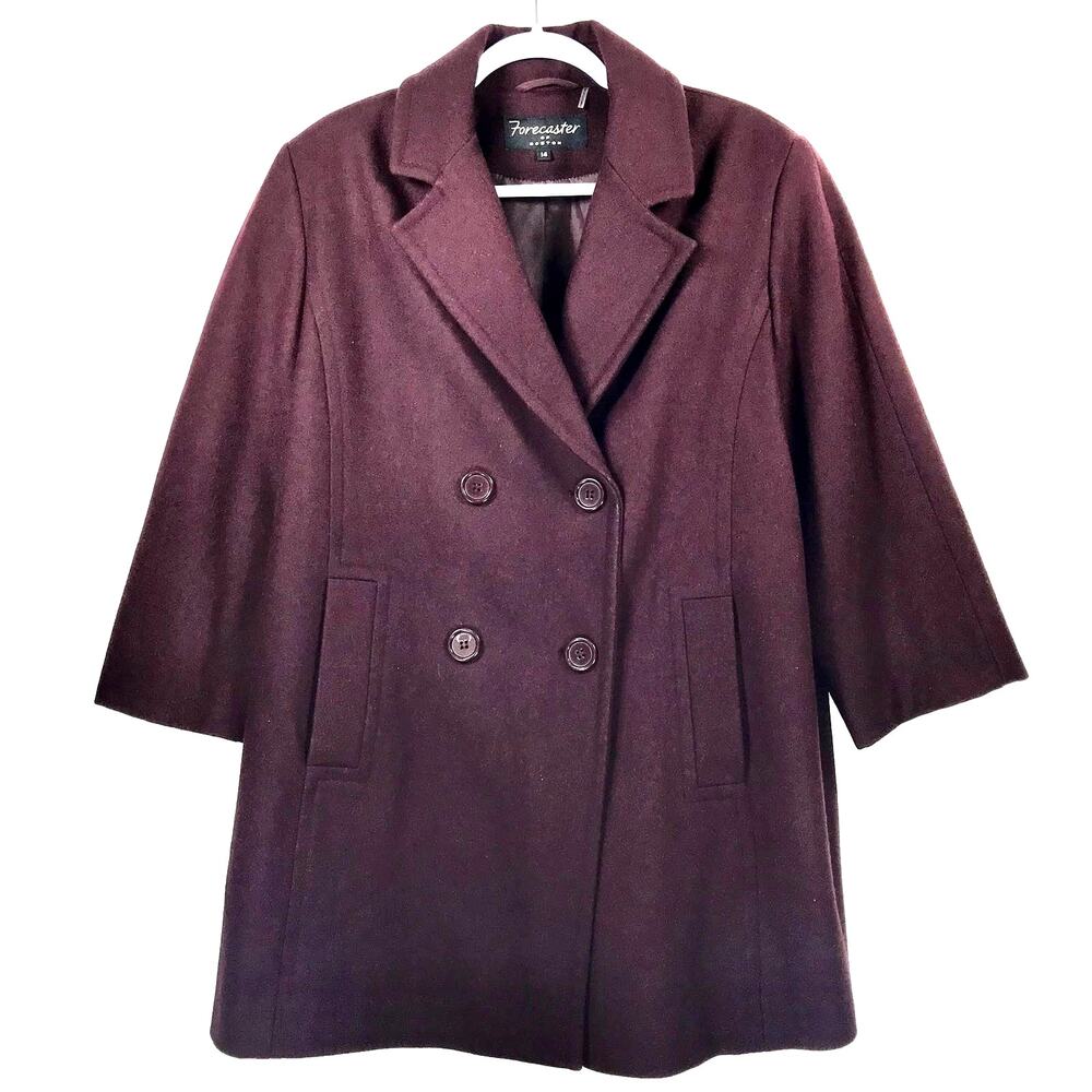 Forecaster of Boston‎ Peacoat Size 14 Burgundy Wool Academia Quiet Luxury Career